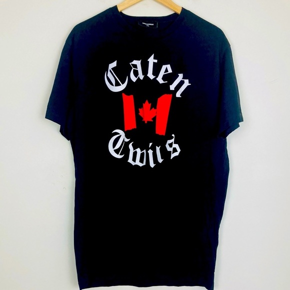 DSQUARED2 Caten Twins Canadian flag black short sleeve tee shirt. XL - Picture 1 of 6